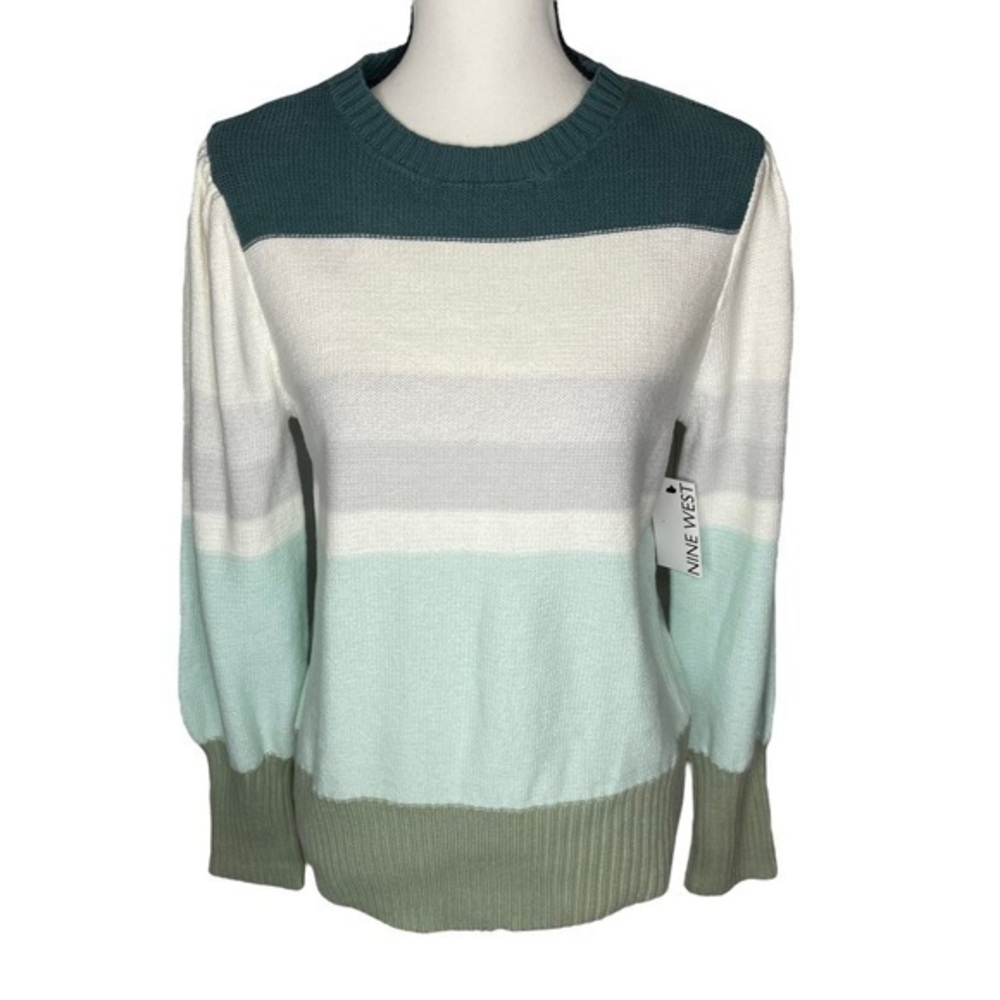 Nine West Striped Sweater Top Long Cuffed Balloon Sleeve Size XXL‎